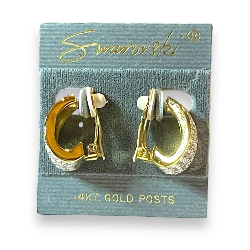 Vintage Nina Ricci Earrings Womens Gold Tone Swarovski Rhinestones 14 kt Posts